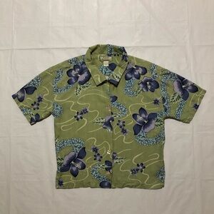 Tommy Bahama Women’s Short Sleeve Silk Collared Green Floral Hawaiian Shirt M